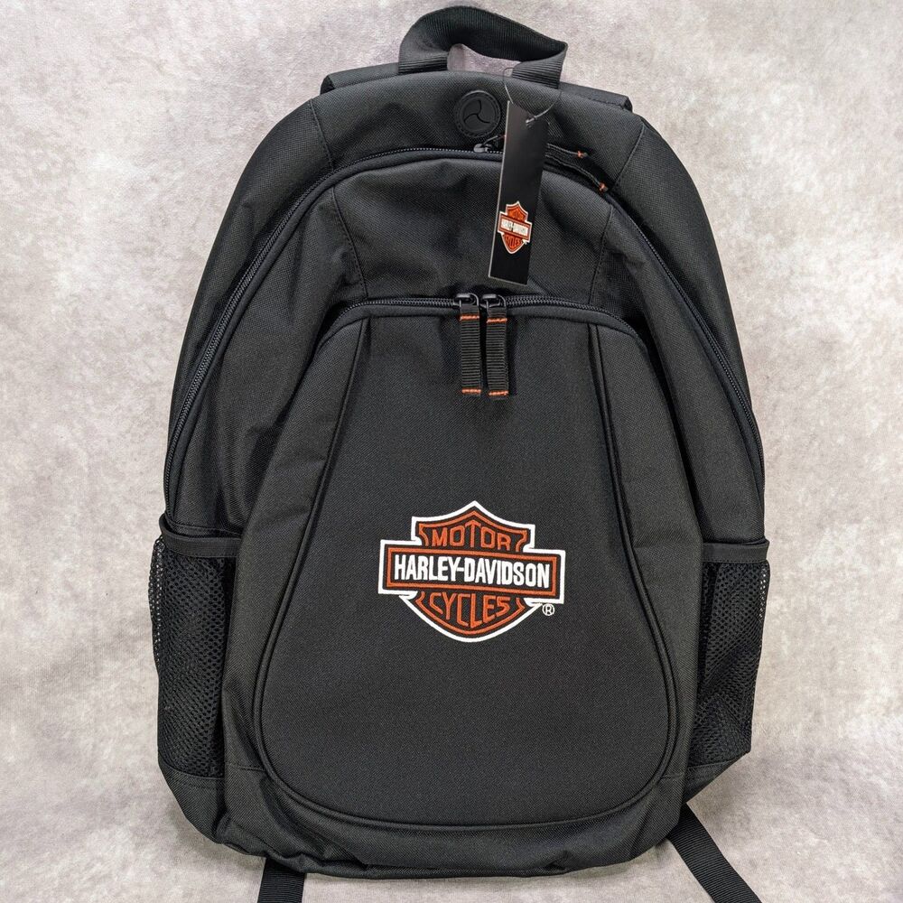 Harley-Davidson B&S Bar & Shield Black Backpack Bookbag XBP1500-OrgBlk Men's NWT